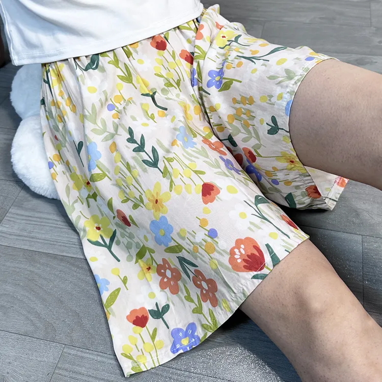 棉绸睡裤女夏季薄款短款宽松空调居家裤可外穿大码短裤人造绵裤子