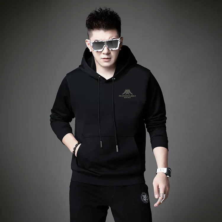 欧洲站高端潮牌连帽加绒男士卫衣2025新款秋冬加厚时尚上衣男帽衫