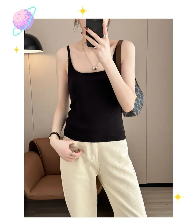 美猫爪DDF5201山茶花纯色背心女士显瘦百搭吊带-腈纶