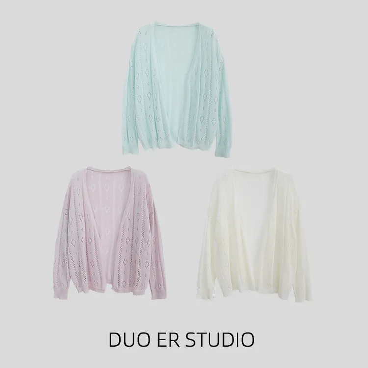 【朵儿studio】“松弛感开衫”又美又仙！镂空钩花针织衫 D471