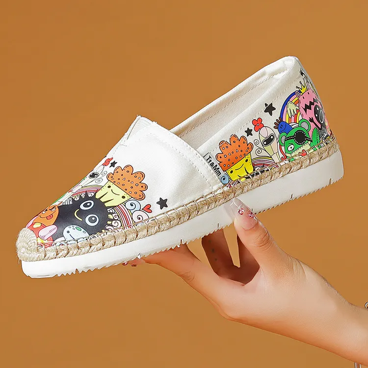 Tt&Mm/汤姆斯女鞋2025新款一脚蹬帆布鞋草编懒人鞋薄款轻便渔夫鞋