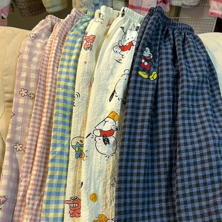 趣味卡通印花休闲裤睡裤女夏季直筒宽松阔腿裤遛弯裤显瘦家居长裤