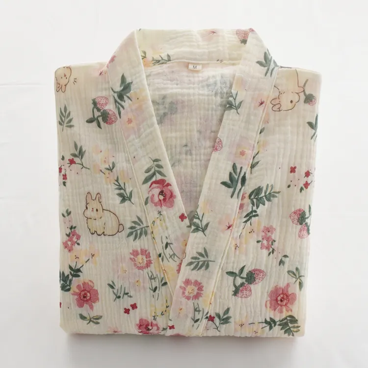 『樱花兔子』纯棉纱布柔软透气睡袍春夏款大码宽松睡裙女款可外穿