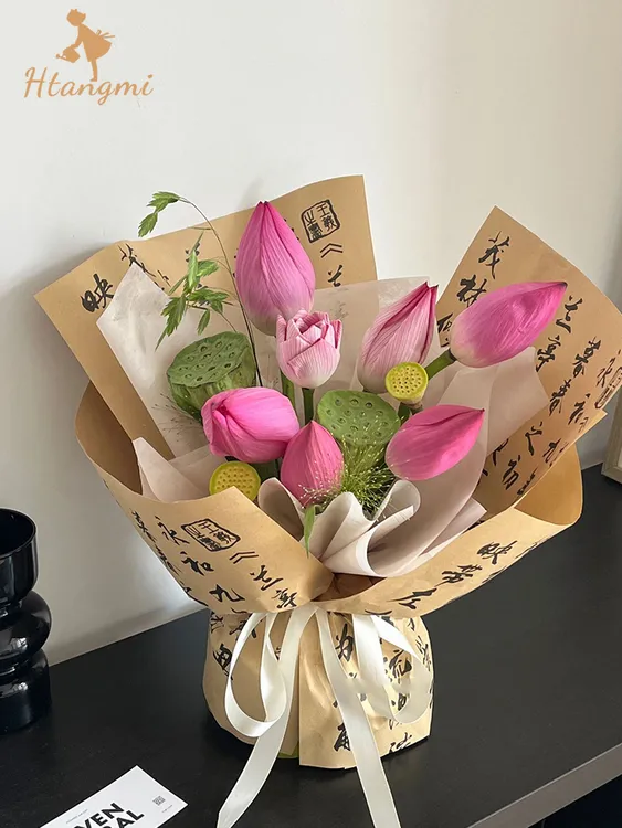 【汉唐美】防水国风书法纸兰亭集序荷花茉莉花包花纸鲜花花束包装纸