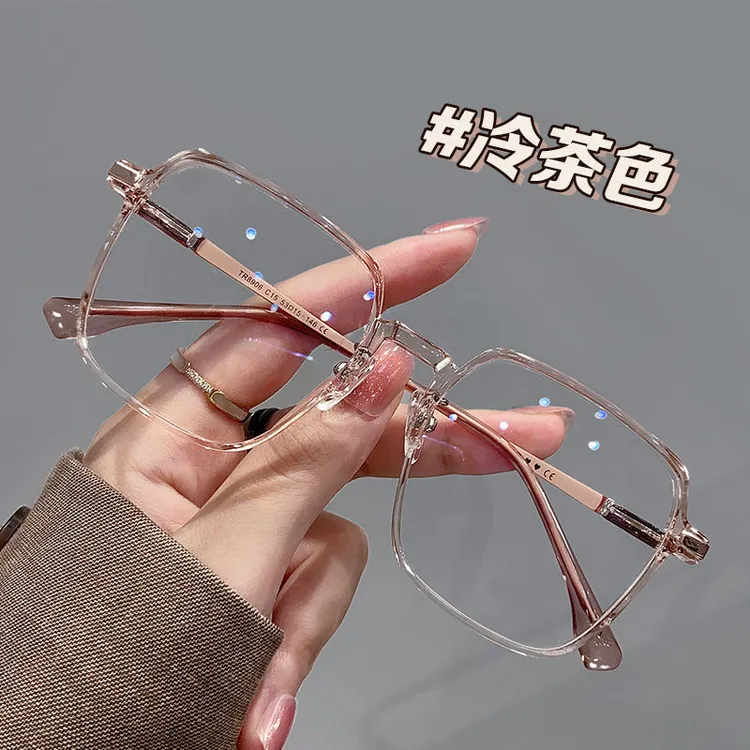  冷茶色近视眼镜女有度数防蓝光素颜神器ins高颜值透明大框显脸小