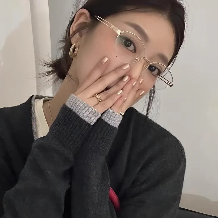 韩版纯欲半框眼镜女近视可配度数清冷高级感素颜银框眼睛架防蓝光
