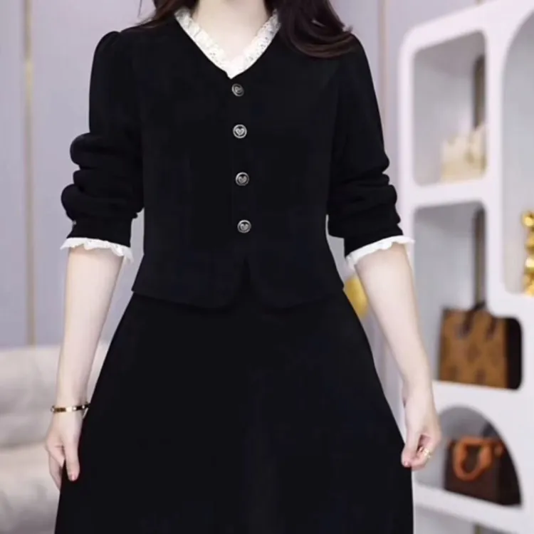 时尚纯色法兰绒连衣裙2024秋季新款洋气修身显瘦新中式中长款裙子