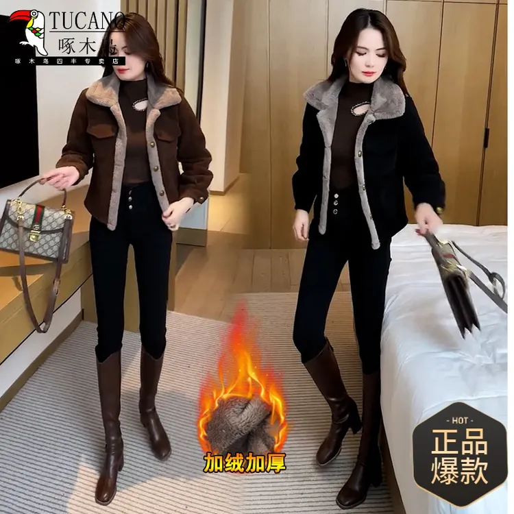加绒加厚短外套女2024冬季新款时尚洋气小个子百搭保暖派克服棉袄