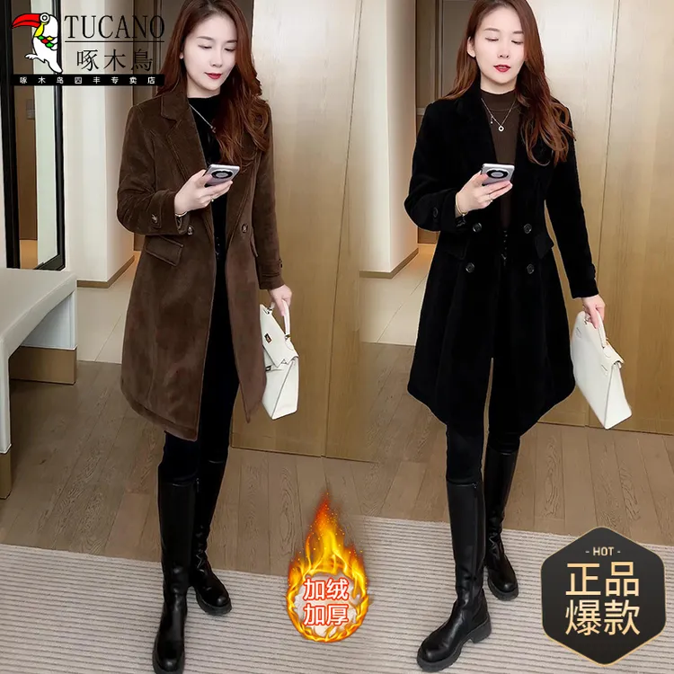 加绒加厚毛呢外套女2024冬季新款洋气质显瘦中长款修身风衣大衣潮