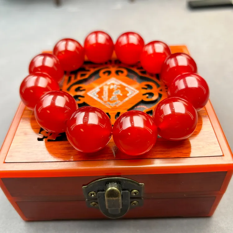 血胆金莲2.0玛瑙手串内蒙古玛瑙红色单圈手链血丝红卡2.0鲜红色