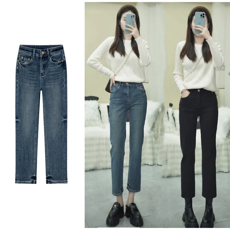 KK欧版 · 深海有黑 · 秋款四面弹高腰九分烟管牛仔裤1919