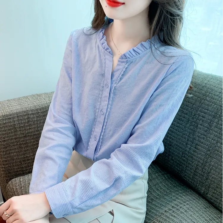 【运补6-8】立领长袖纯棉衬衫女秋装2025春夏新款洋气百搭上衣小衫