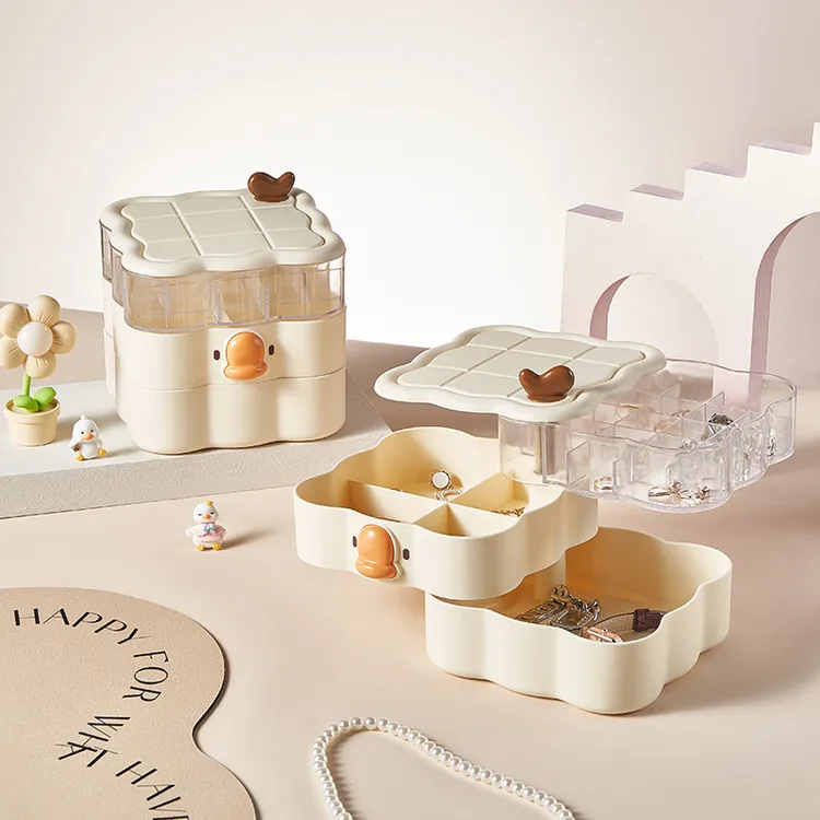 朱迪多层首饰盒新款奶油风多功能大容量分类环项链戒指分格储物