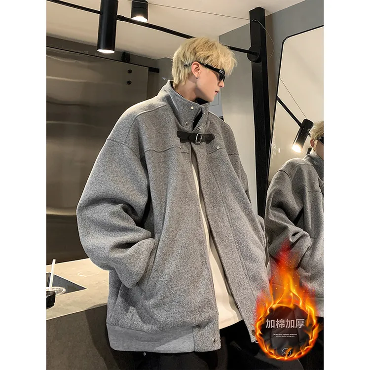 美式假两件呢料夹克男秋冬新款潮牌炸街痞帅保暖加厚短款呢子外套