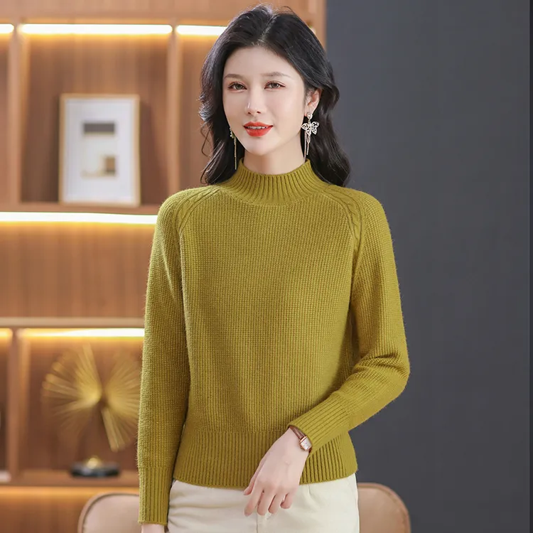 秋冬新款半高领纯色高档毛衣打底衫女洋气百搭加厚长袖针织衫内搭