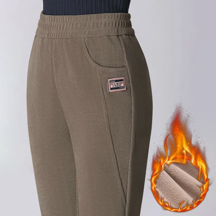 2025冬季新款加绒加厚悦秀旎丰洋气高腰宽松休闲中老年妈妈哈伦裤