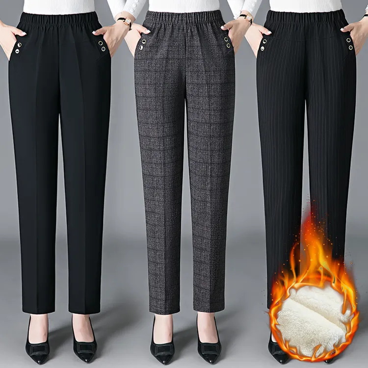 2025冬季新款加绒加厚悦秀旎丰高腰休闲显瘦百搭中老年妈妈直筒裤