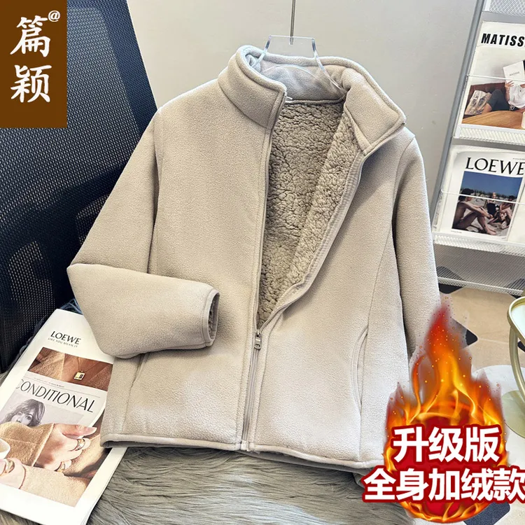 校服神器内搭抓绒衣女冬季加绒加厚初高中学生内胆棉服冲锋衣外套