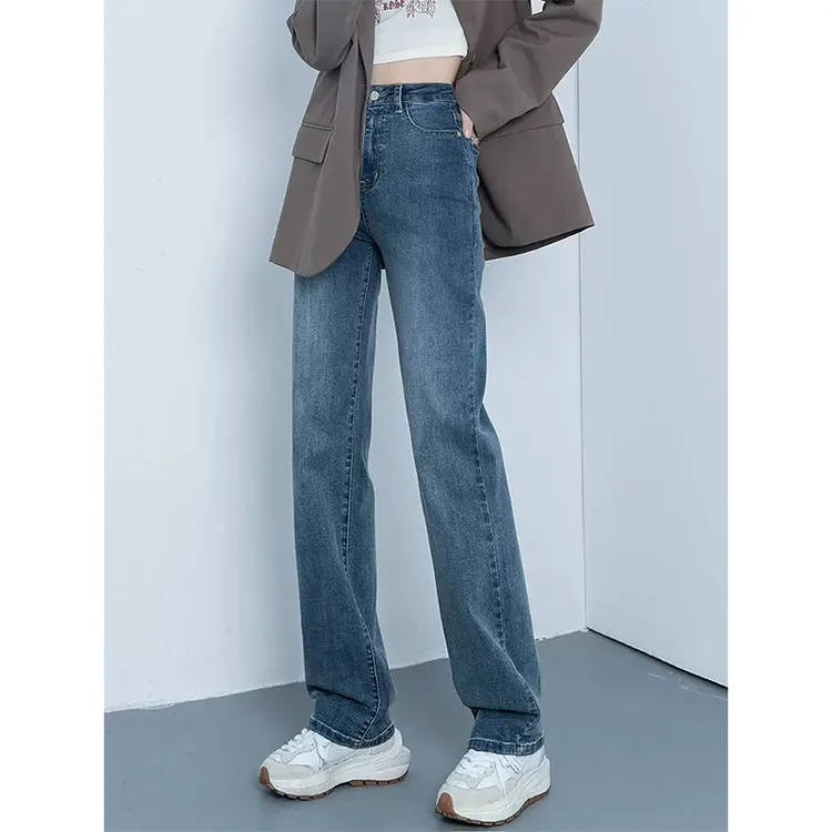 窄版直筒牛仔裤女2025春秋新款高腰显瘦百搭弹力休闲加长拖地裤子