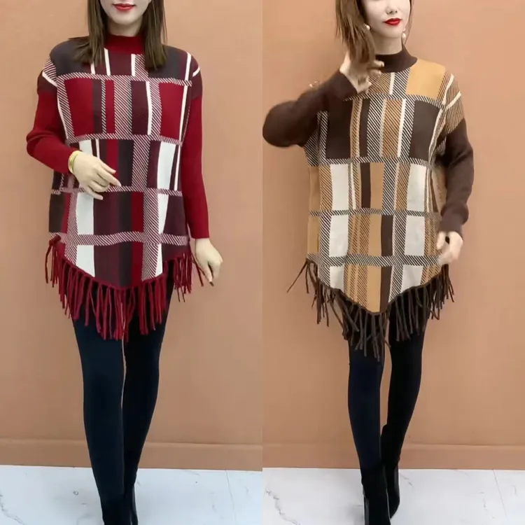 时尚百搭格纹韩版毛衫