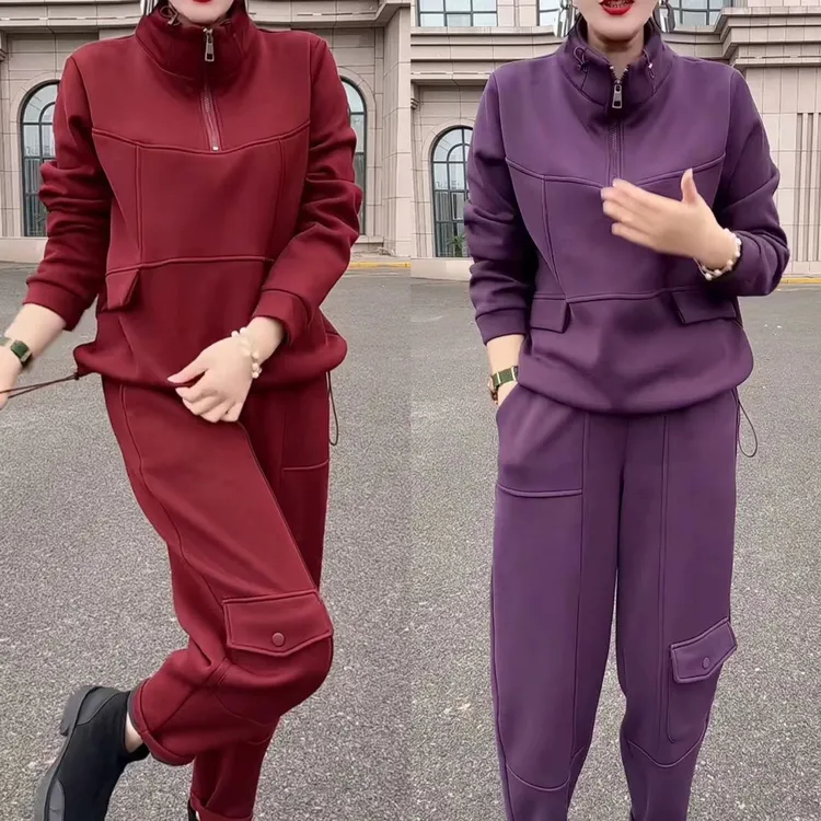 时尚休闲运动气质显瘦加绒套装