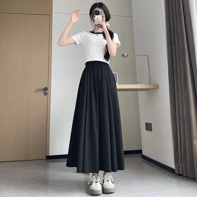 山本裙a字高腰纯色百褶赫本风半身裙女伞裙长裙子2024新款夏季