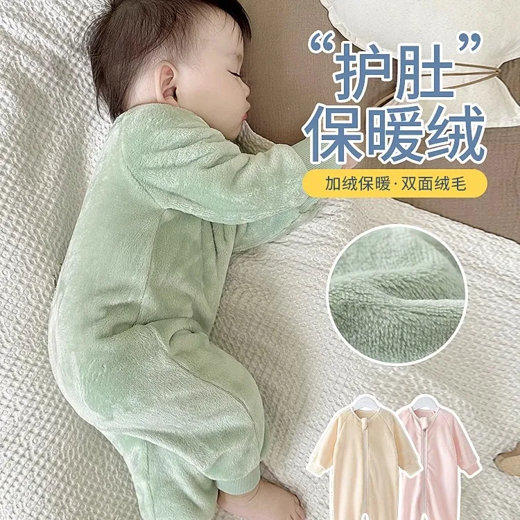 宝宝睡袋儿童连体衣法兰绒长袖秋冬季婴儿男童女童分腿睡衣防踢被