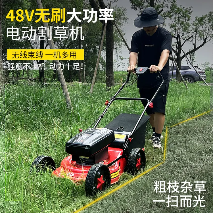 18寸充电式电动无线手推式割草机锂电家用剪草机小型钢底盘草坪机