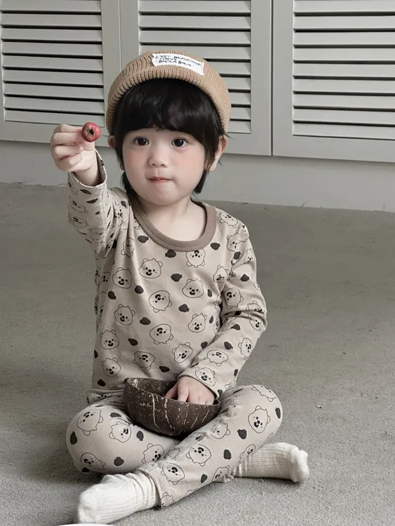 新款莱卡男童儿童睡衣套装无骨家居服男女童内衣套装春秋女打底