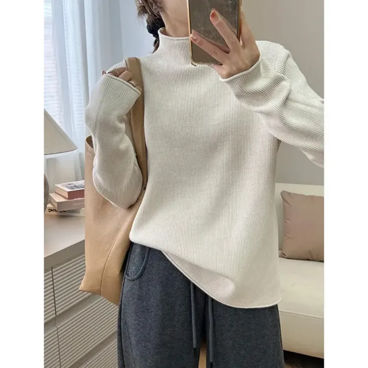 工厂直发6018款（90-200斤穿）加厚保暖显瘦百搭卷边半高领针织毛衣
