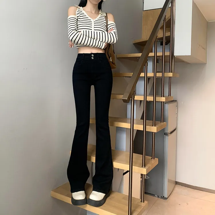 小个子春夏秋新款微喇牛仔裤女高腰宽松显瘦弹力直筒裤子外穿修身