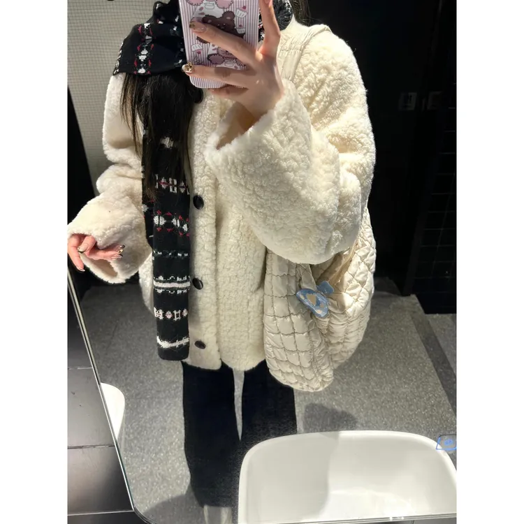 BBeginning韩系时尚气质小香风外套减龄羊羔毛百搭好看上衣女秋冬