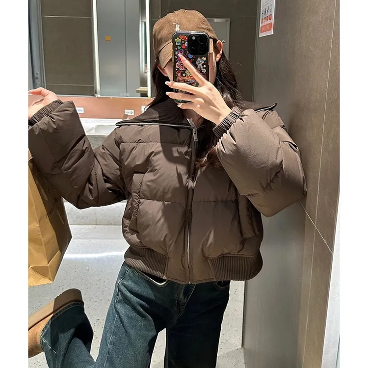 小个子咖色短款棉服女装冬季2024年新款韩系穿搭面包服棉衣外套