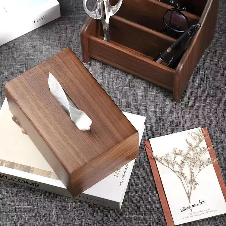 胡桃木纸巾盒高档上档次客厅商务抽纸盒桌面办公室多功能纸抽盒