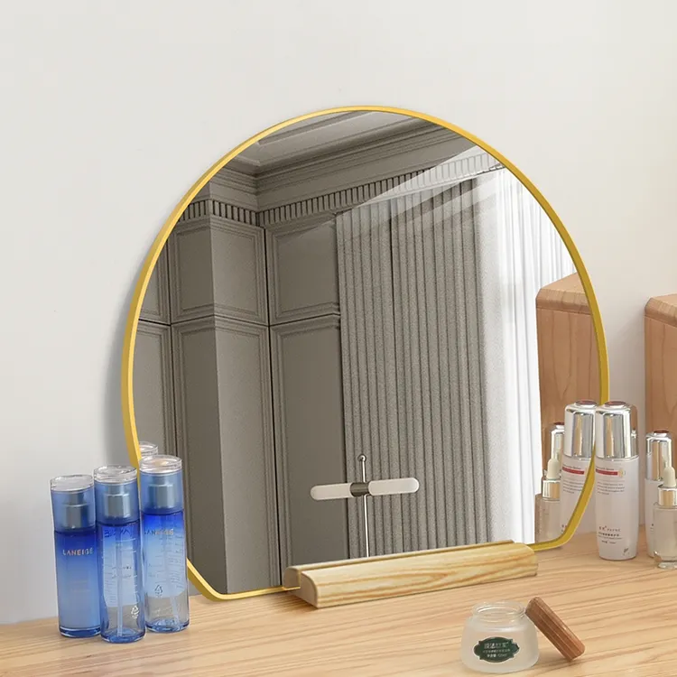 带框半圆形化妆镜卧室梳妆台镜子壁挂式卫生间挂墙轻奢异形梳妆镜