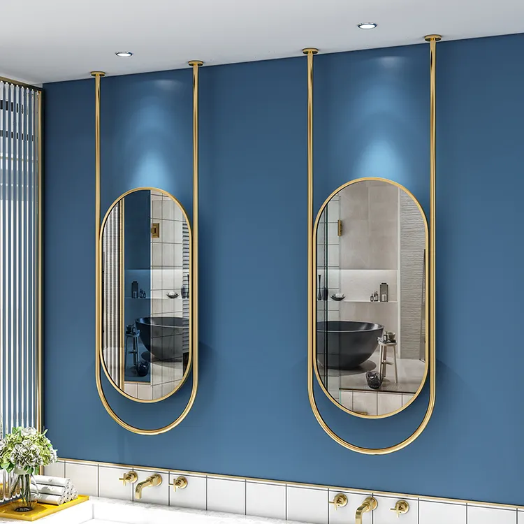 奥沁瑞悬挂双杆智能发光镜子浴室镜酒店卫生间天花板吊镜民宿镜子