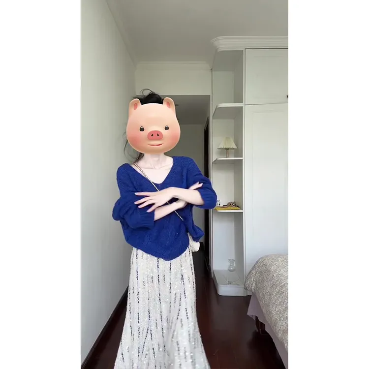 2024新款女士秋季慵懒风小众高级感休闲宽松V领套头针织衫上衣