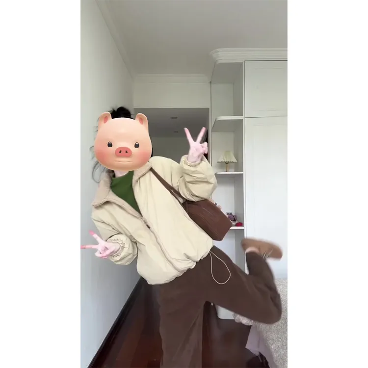 秋冬季新款双面穿棉衣设计感小众棉服外套高腰直筒阔腿裤韩系穿搭