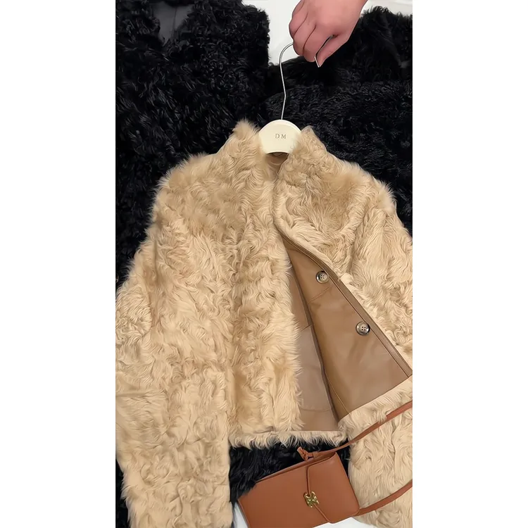 2024年秋冬季新款时尚皮毛一体短款毛毛外套大衣高级上衣机车服