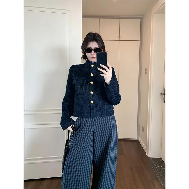 2024新款女士秋季法式气质名媛小香风短外套上衣高腰宽松阔腿裤