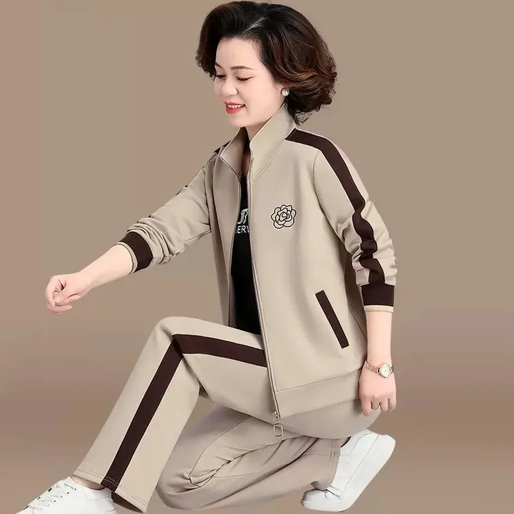 妈妈装秋装50岁60高档洋气衣服装中年女装春秋中老年外套运动套装