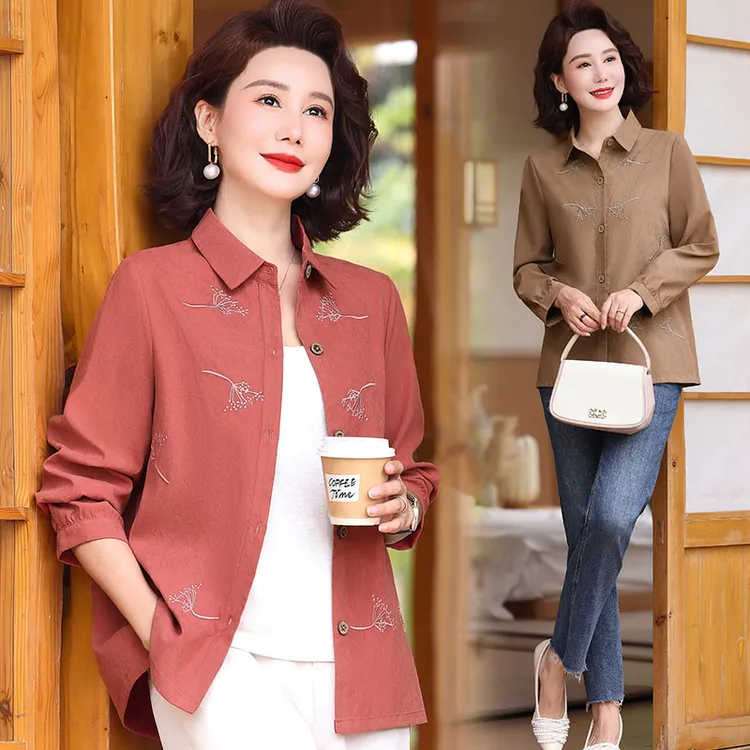中年妈妈装衬衫女长袖开衫女衬衣春秋上衣中老年小衫秋装新款外套