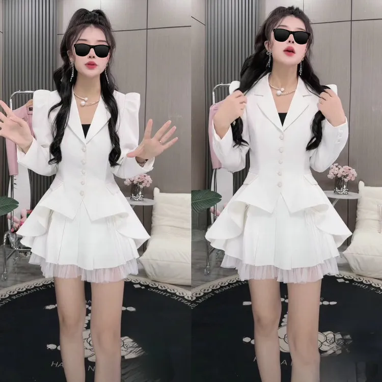 网红甜美西装法式套装西服名媛洋气外套可爱公主裙小西服两件套潮