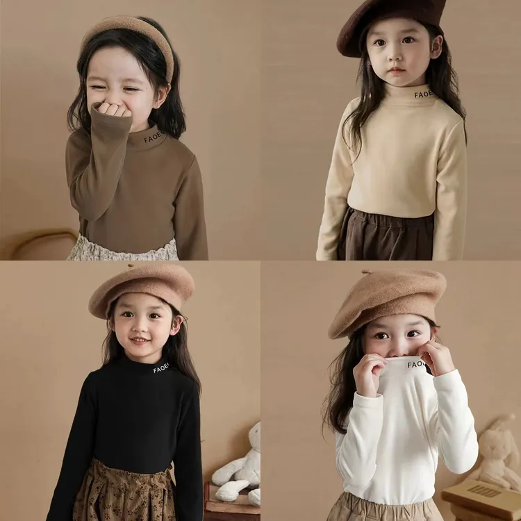 儿童秋冬德绒打底衫半高领洋气内搭男女童柔软长袖