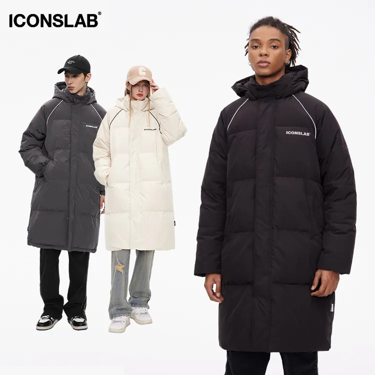 ics丨ICONSLAB包边条连帽长版羽绒服男女同款情侣保暖冬外套