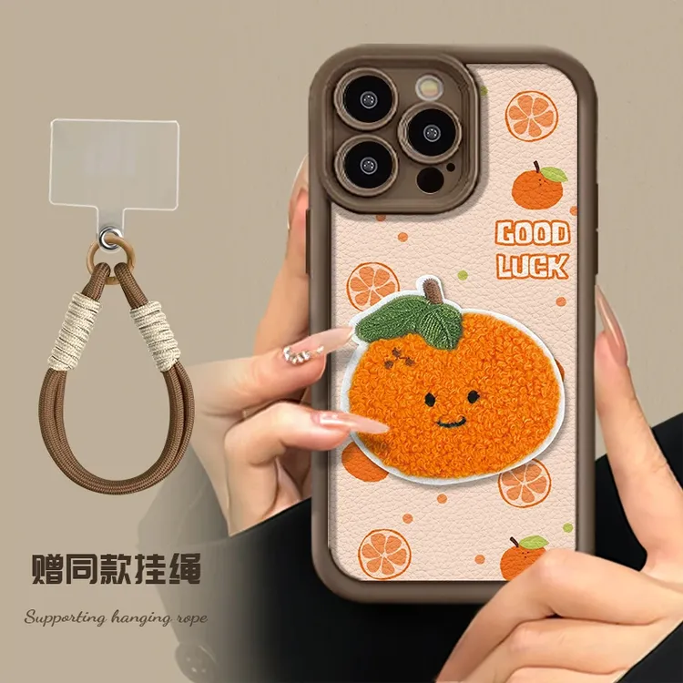 元气橙子天眼纹适用于苹果16手机壳华为vivo小米15oppo挂绳新款