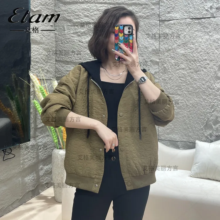 Etam/艾格连帽休闲短外套春秋季新款高级感卫衣女装百搭流行上衣