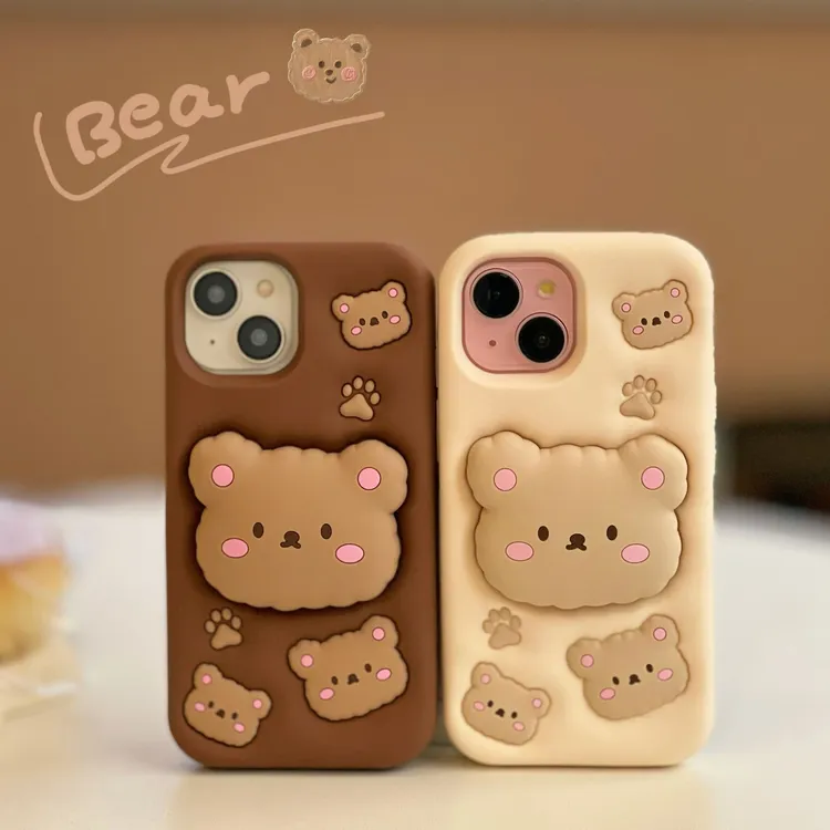 适用苹果华为红米|棉花熊支架可爱iPhone17卡通小熊16p硅胶手机壳