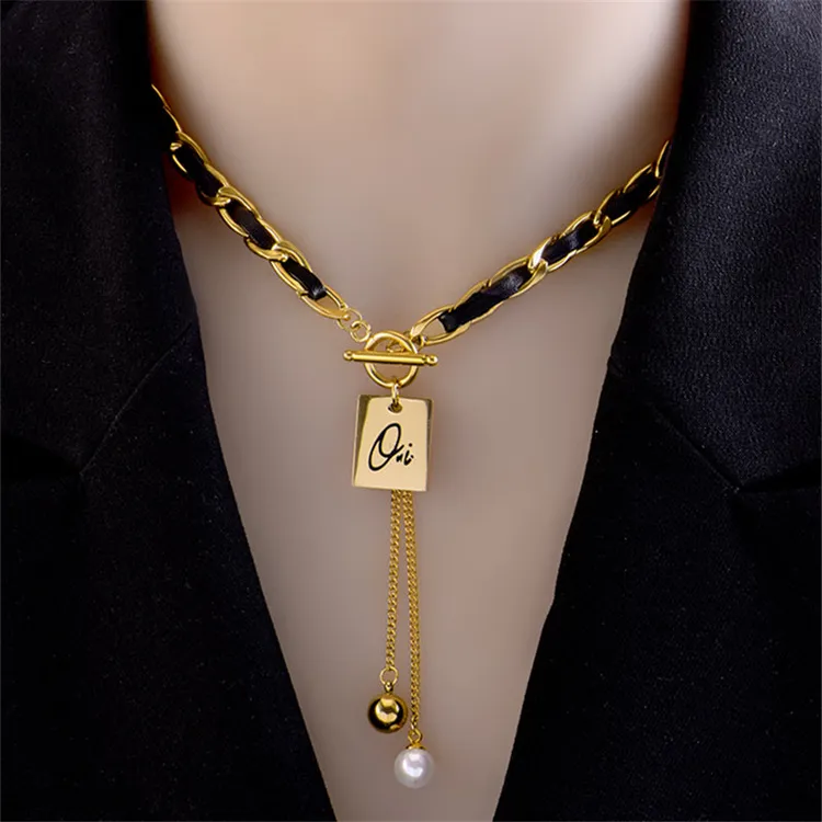 合金皮质项链 法式小香风高级感时尚ins编织颈链轻奢锁骨链项链女