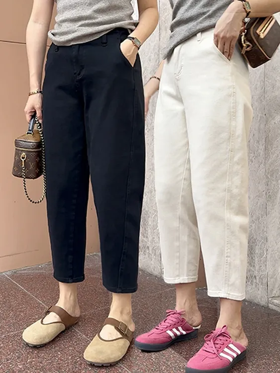 2025秋季新款梨型身材显瘦哈伦牛仔裤女胖MM大码时尚百搭牛仔裤子